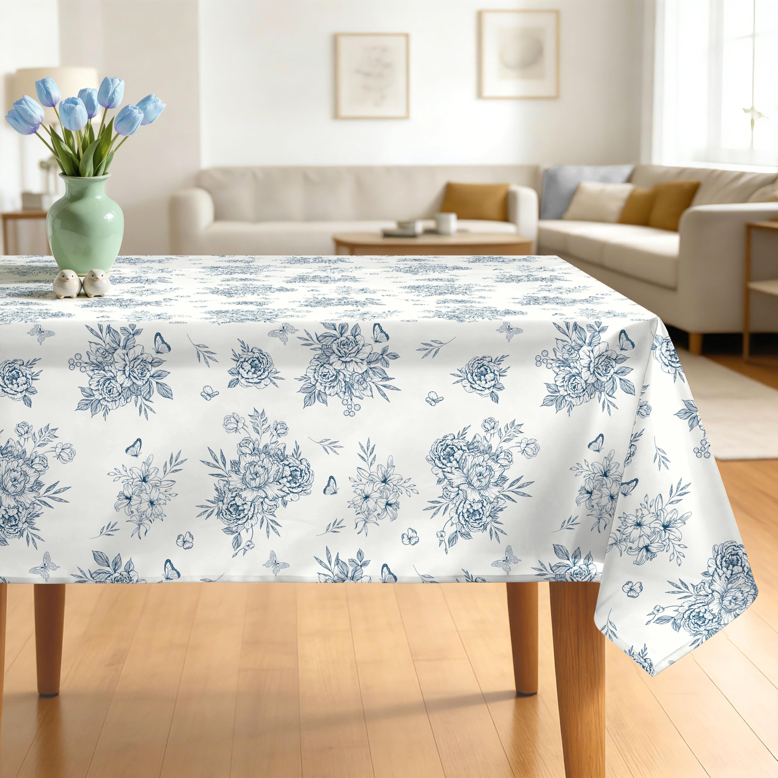 Nappe rectangulaire à fleurs aquarelle lavable et résistante aux taches