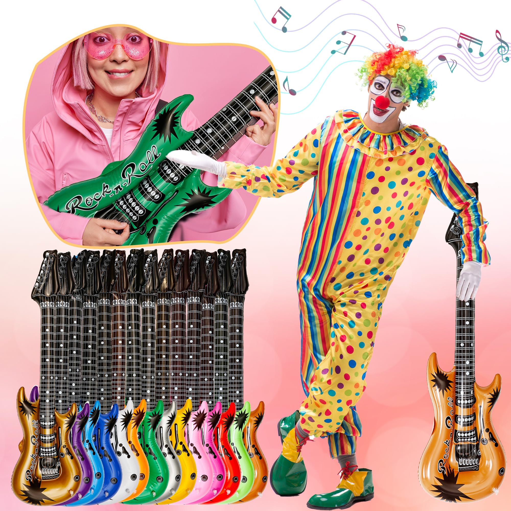 14 Pack 43 Inch Large Inflatable Guitar Blow up Guitar Bulk Fake Party Prop Inflatable Rock Star Guitars with Air Pump for 80s 90s Themed Carnival Birthday Party Favor, 14 Colors - 5