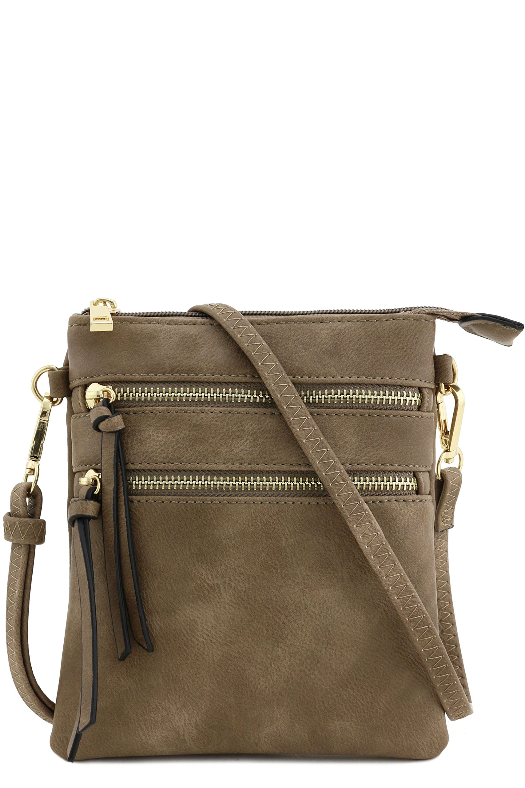 Isabelle Small Lightweight Shoulder Bag for Women, Mini Multi Zipper Pocket Crossbody Handbag with Adjustable strap