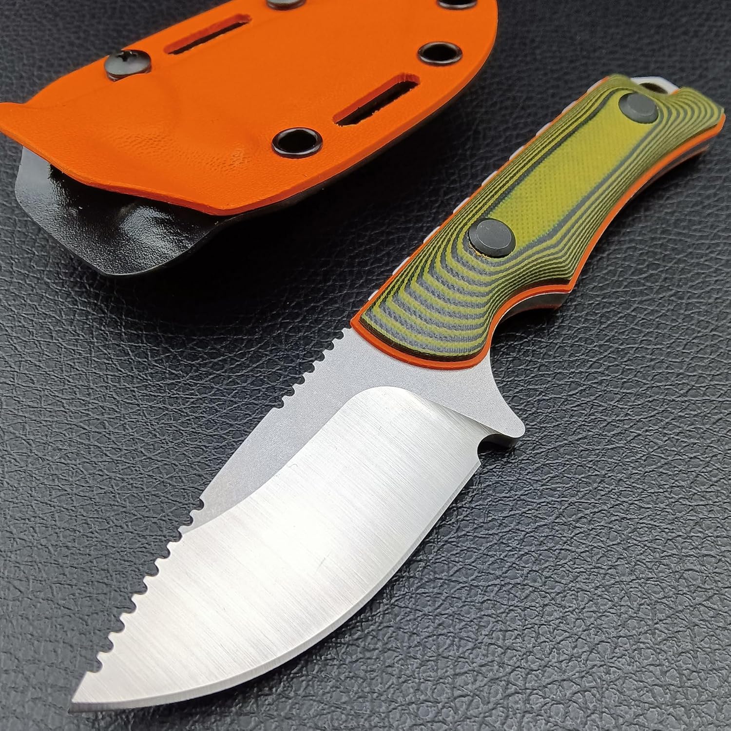 HUAAO Fixed Blade Knife with Kydex Sheath for Men, Full Tang 8Cr13Mov Blade with G10 Handles, for EDC Hunting Camping Fishing (Orange G10 Handle)