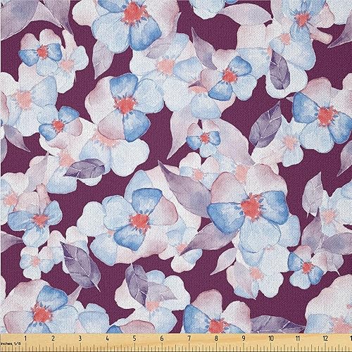 Miniatura 28 de Ambesonne The Yard, tela de plumas de pavo real, diseño retro ondulado de colores ondulados en la parte trasera morada, tela de microfibra para