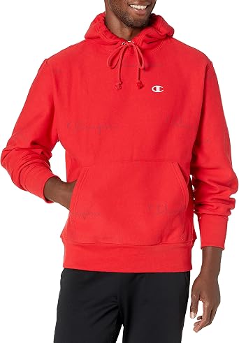 Champion Mens Reverse Weave Pullover Hood-Print, Diagonal Tonal Script Oxford Grey, Medium