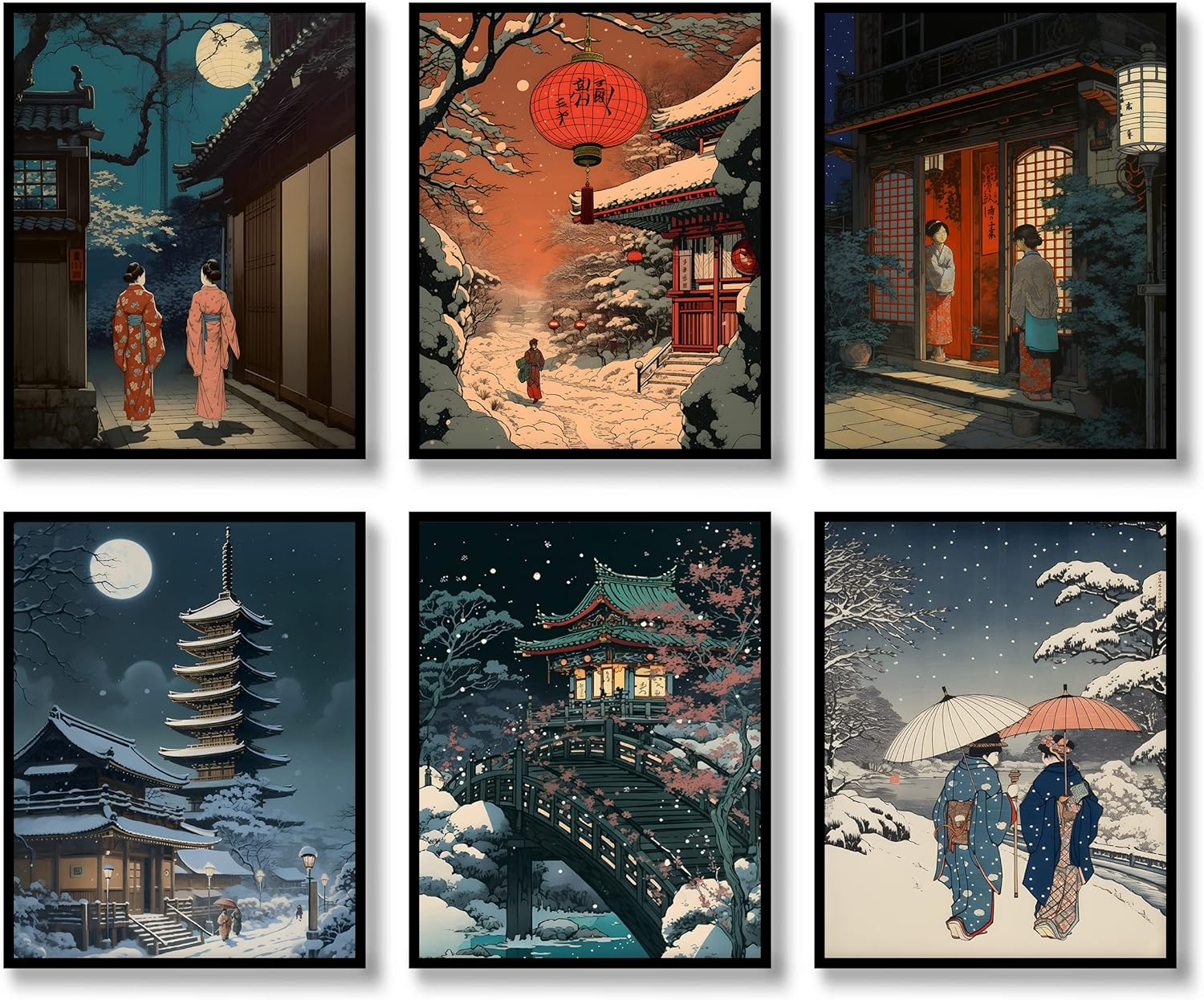 Japanese Wall Art Prints Set of 6 Japan Landscape Posters Vintage Wall Decor Ukiyoe Paintings Aesthetic Asian Retro Picture Mount Fuji Photo Canvas Art Painting for Living Room Bedroom Wall