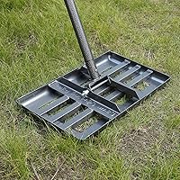 Vista 1 de Rastrillo nivelador de césped, nivelador de césped de acero inoxidable con placa de tierra de 18 x 10 pulgadas, mango largo ajustable de 72