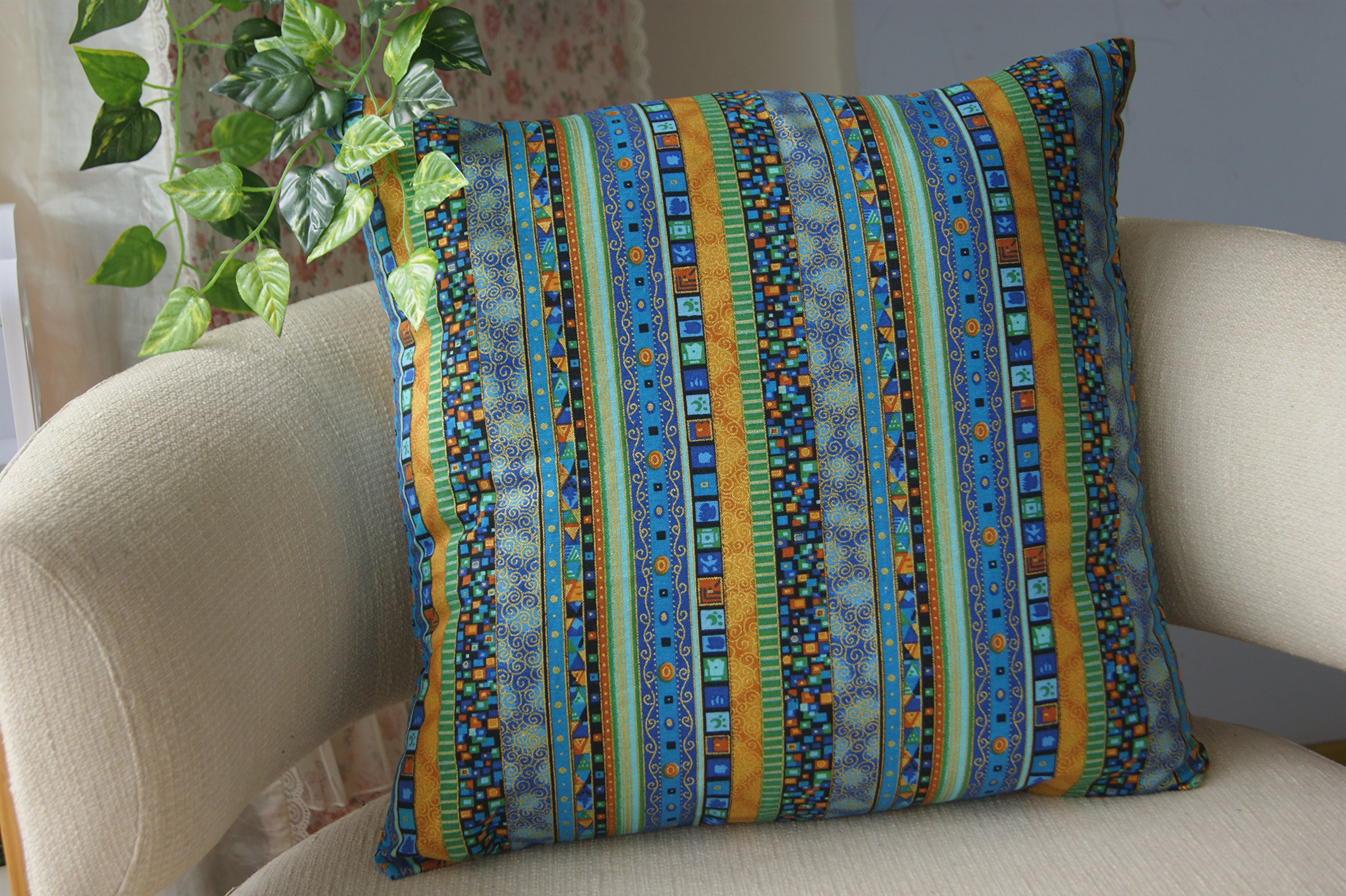 TAOSON Blue Stripe Bohemian Style Antique Cotton Blend Linen Sofa Throw Pillowcase Cushion Cover Pillow Cover with Hidden Zipper Closure Only Cover No Insert 20x20 Inch 50x50cm