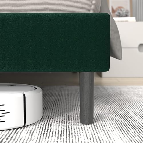 Miniatura 8 de Flolinda Marco de cama tamaño King marco de cama tapizado con cabecera de terciopelo copetudo base de colchón de metal resistente con listones de