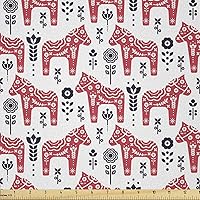 Vista 31 de Ambesonne The Yard, tela floral de estilo Art Nouveau, flores de amapola retro primavera verano jardín pétalos de follaje, tela de microfibra