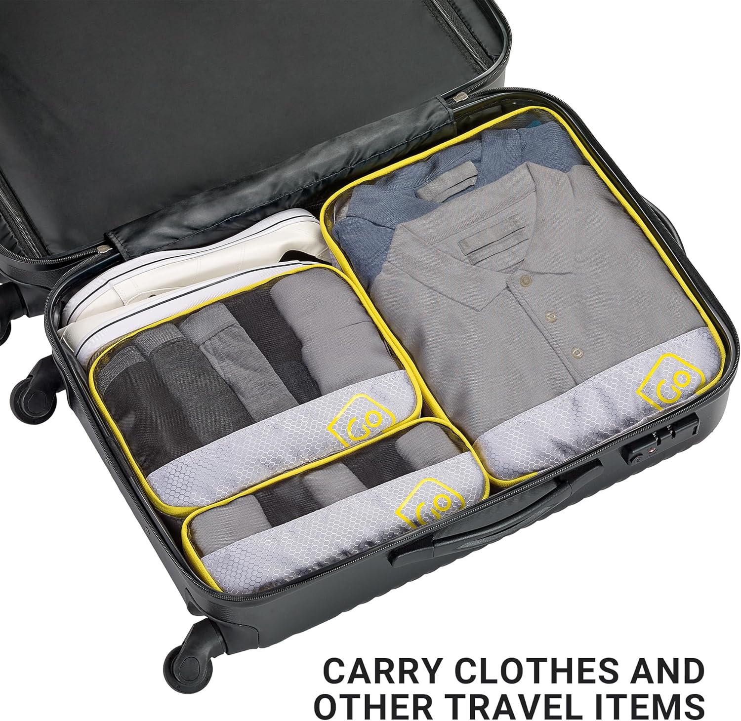 Go Travel トリプルパッキングキューブ ジッパー式メッシュパッキングキューブ 旅行用 洗えるスーツケースオーガナイザー 旅行