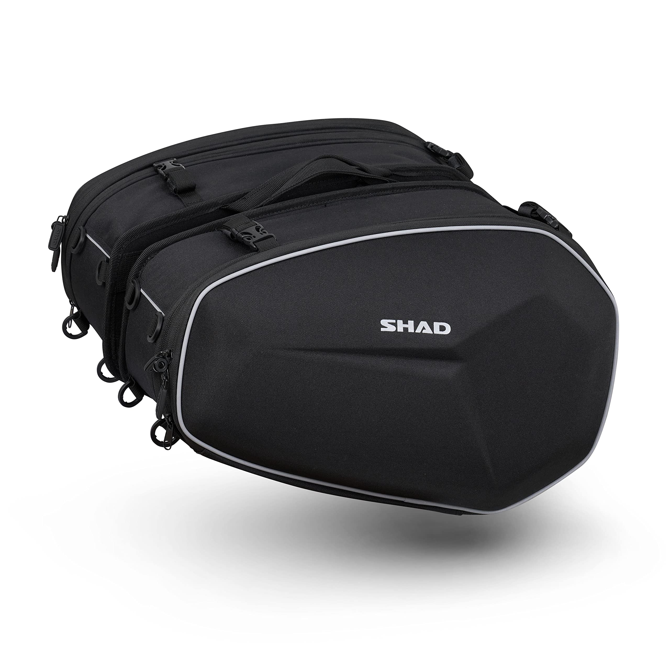 E-BIKERS SHAD E48 COPPIA BORSE UNIVERSALI SEMIRIGIDE MOTO ESPANDIBILI DA 46 A 58 LITRI, Nero