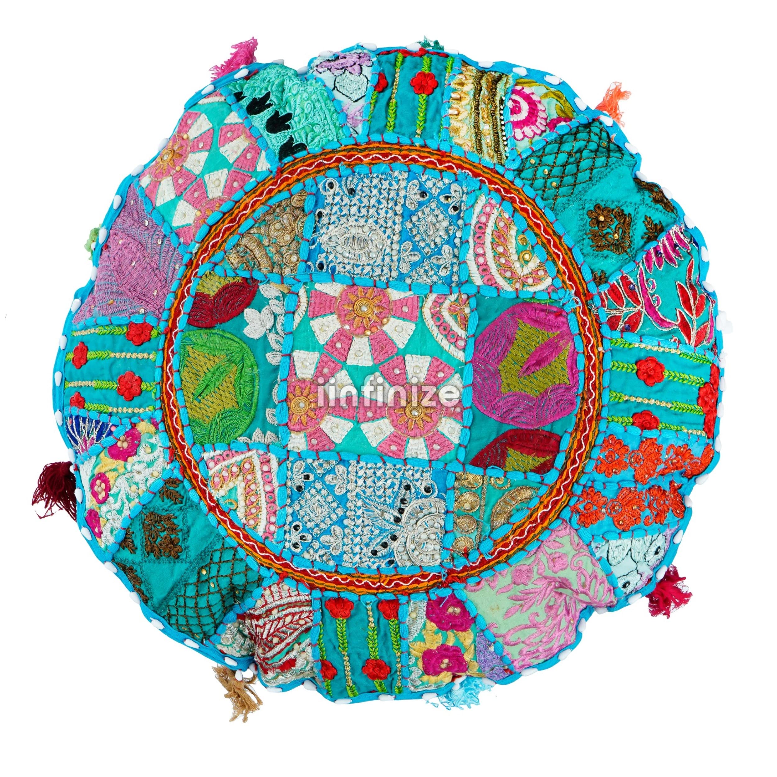 iinfinize Patchwork Cotton Cushion Cover | Round Floor Mudda Cushion Case | Decorative Throw Pillow Cover | Bohemian Home Decor Pillow Case (22 Inch, Sky Blue) (B0CM9NPWJ4) Amazon Price History, Amazon Price Tracker