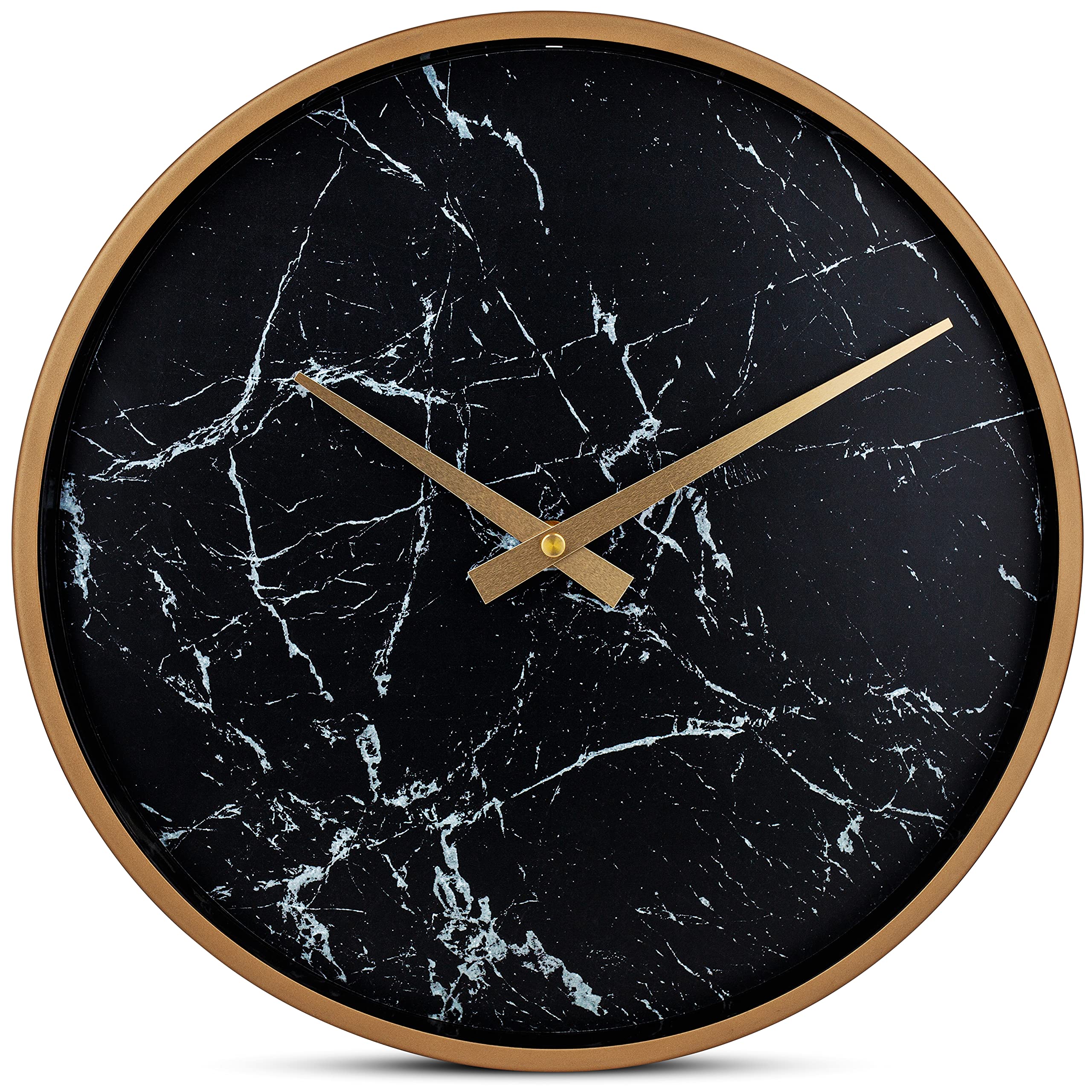 Horloge murale moderne marbre noir métal or rose sans bruit 13cm