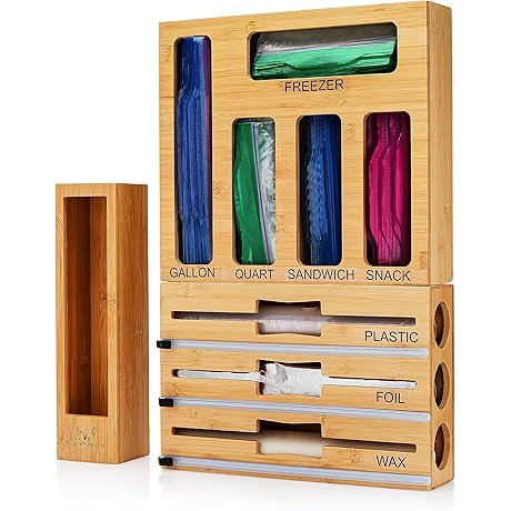 Improved Drawer Organizer for Ziplock Bags, Aluminum Foil, and Plastic Wrap