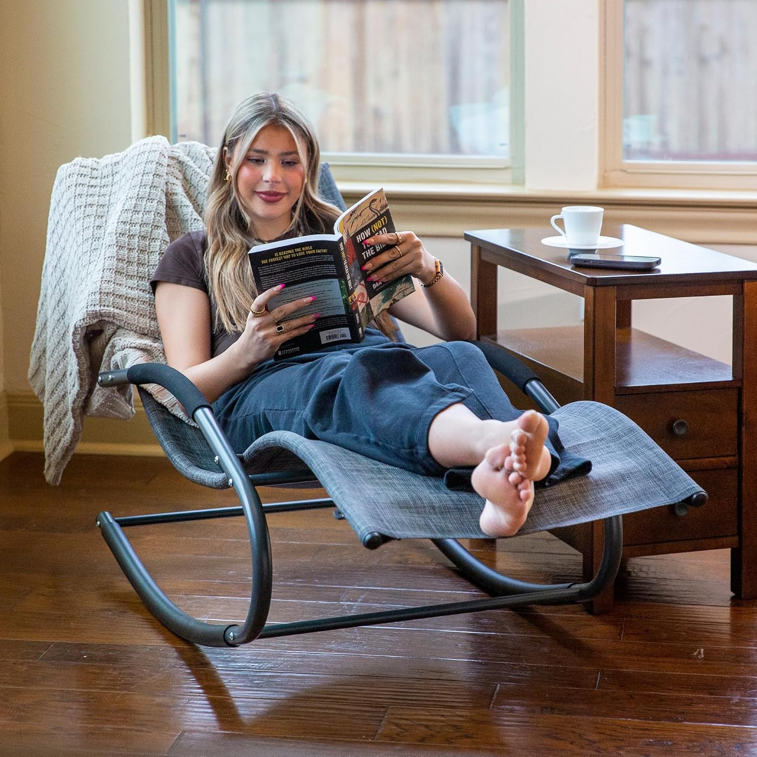 Outdoor Lounge Chair, Chaise Lounge for Patio & Lawn, Pool Lounge Chairs with Removable Pillow, Dark Grey