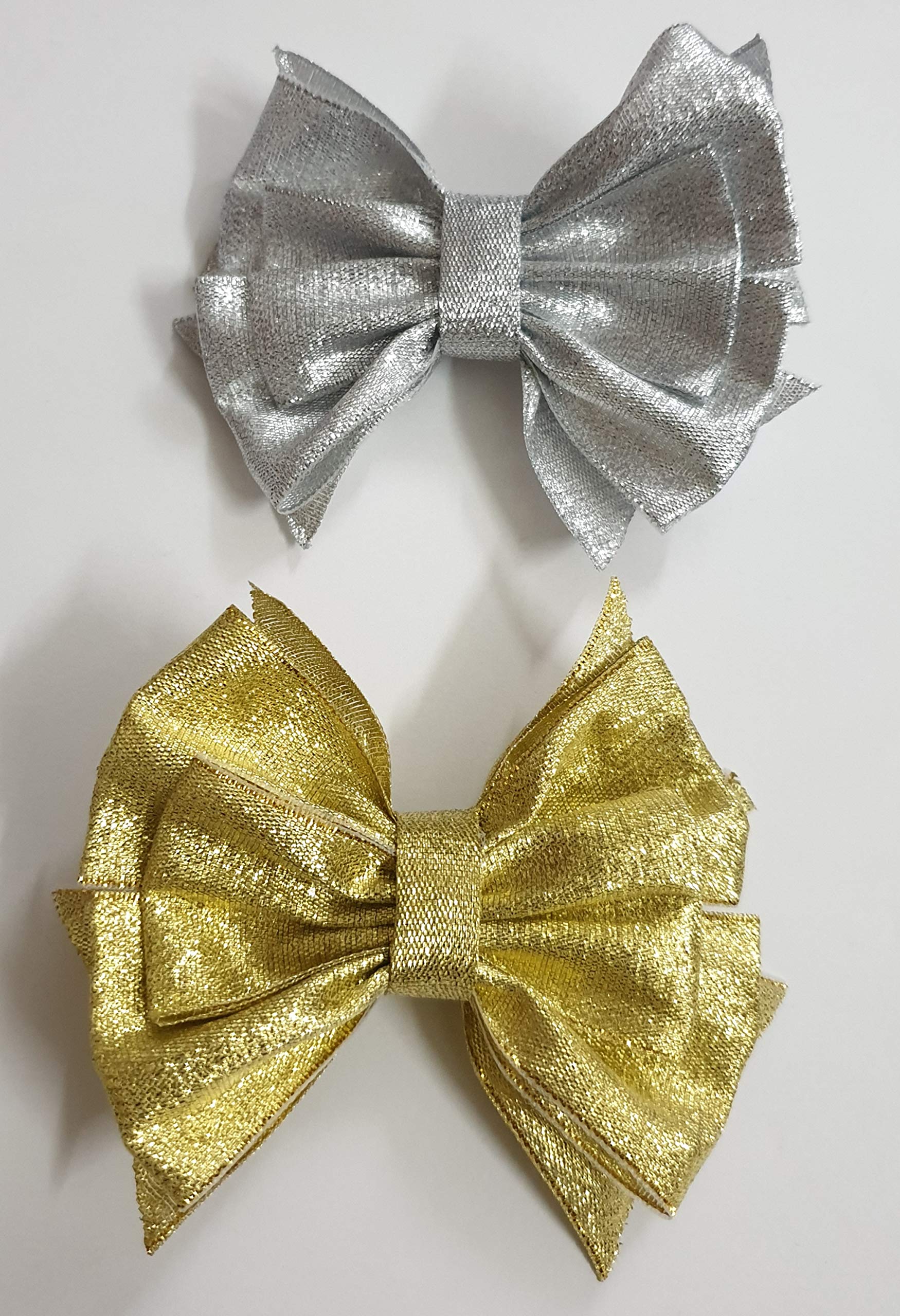 Belleza Crafting with Creativity Large Size Golden and Silver Color Bow Hair Clip (Pack of 2)