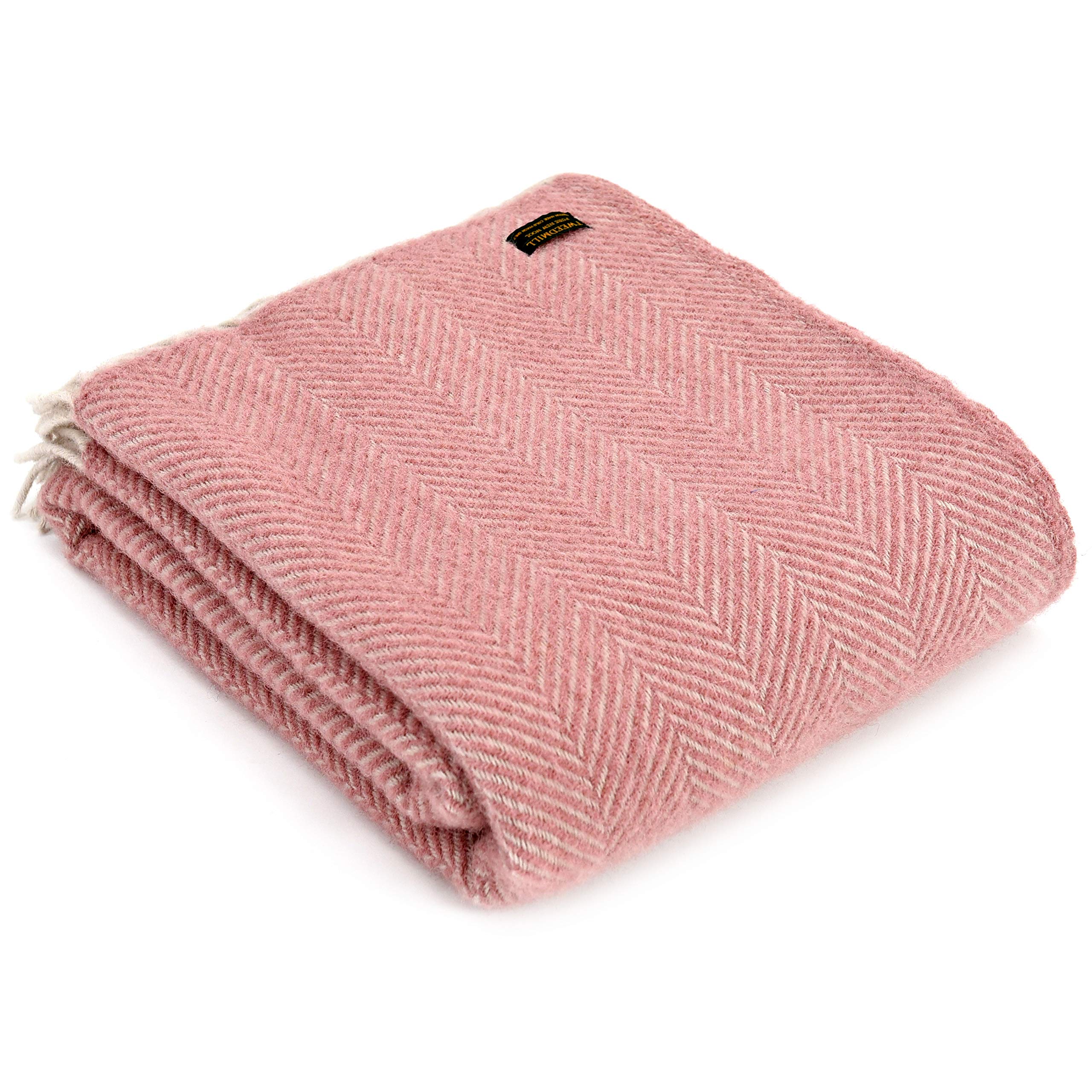 Tweedmill Textiles Herringbone KNEE RUG Throw Blanket -100% Pure New Wool - BRITISH MADE - DUSKY PINK/PEARL