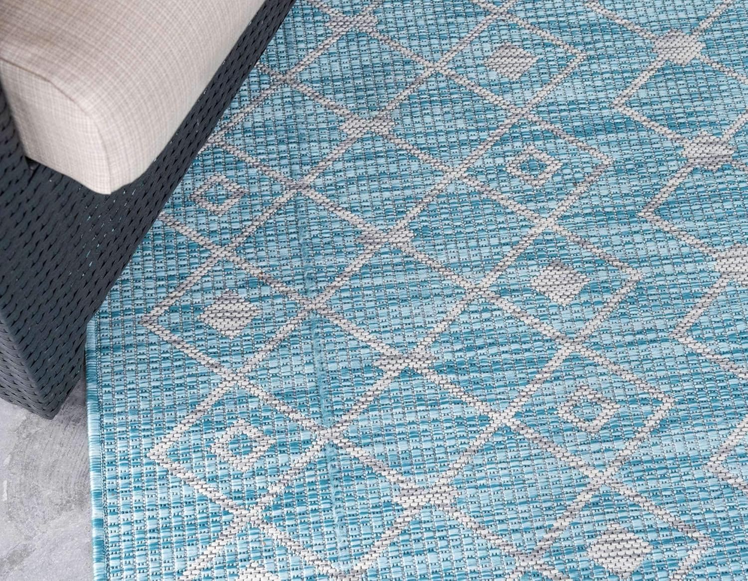 Aqua Trellis Synthetic 7' x 10' Easy Care Outdoor Rug