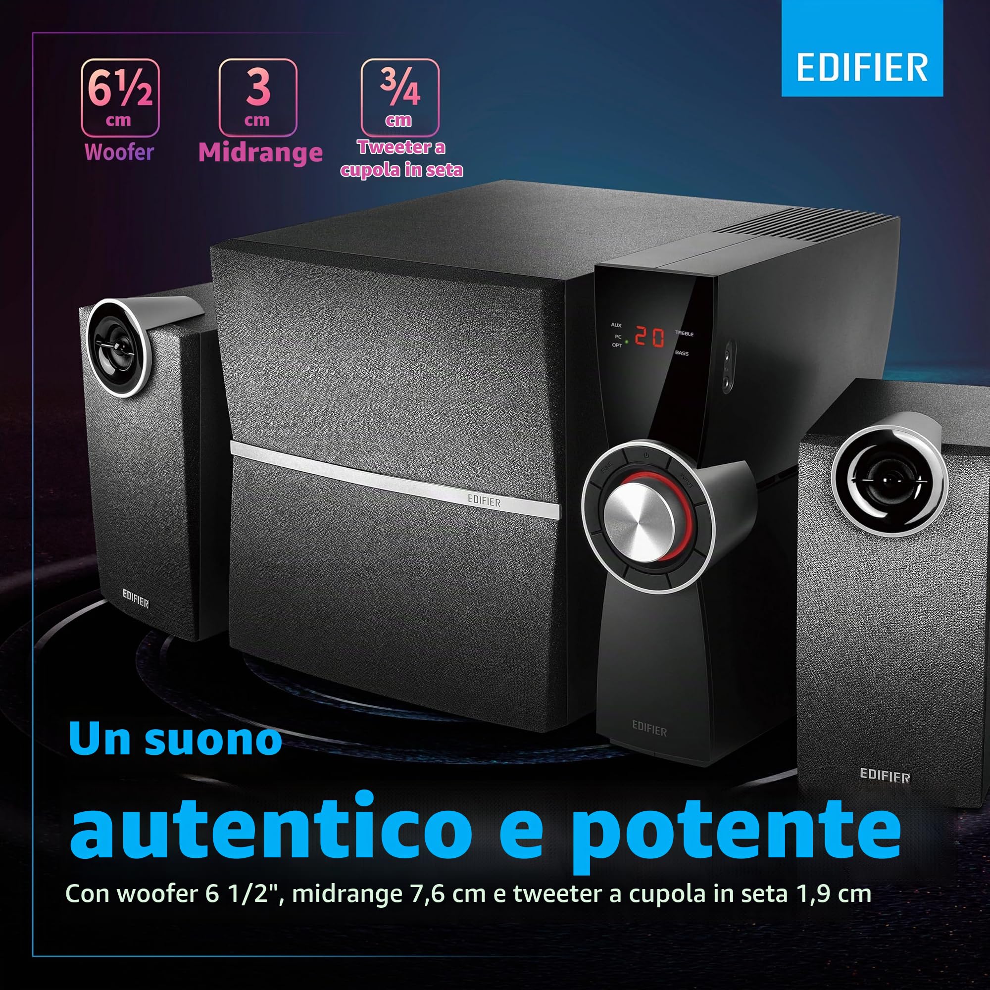 Edifier C2XD - Sistema di altoparlanti 2.1 nero 53W
