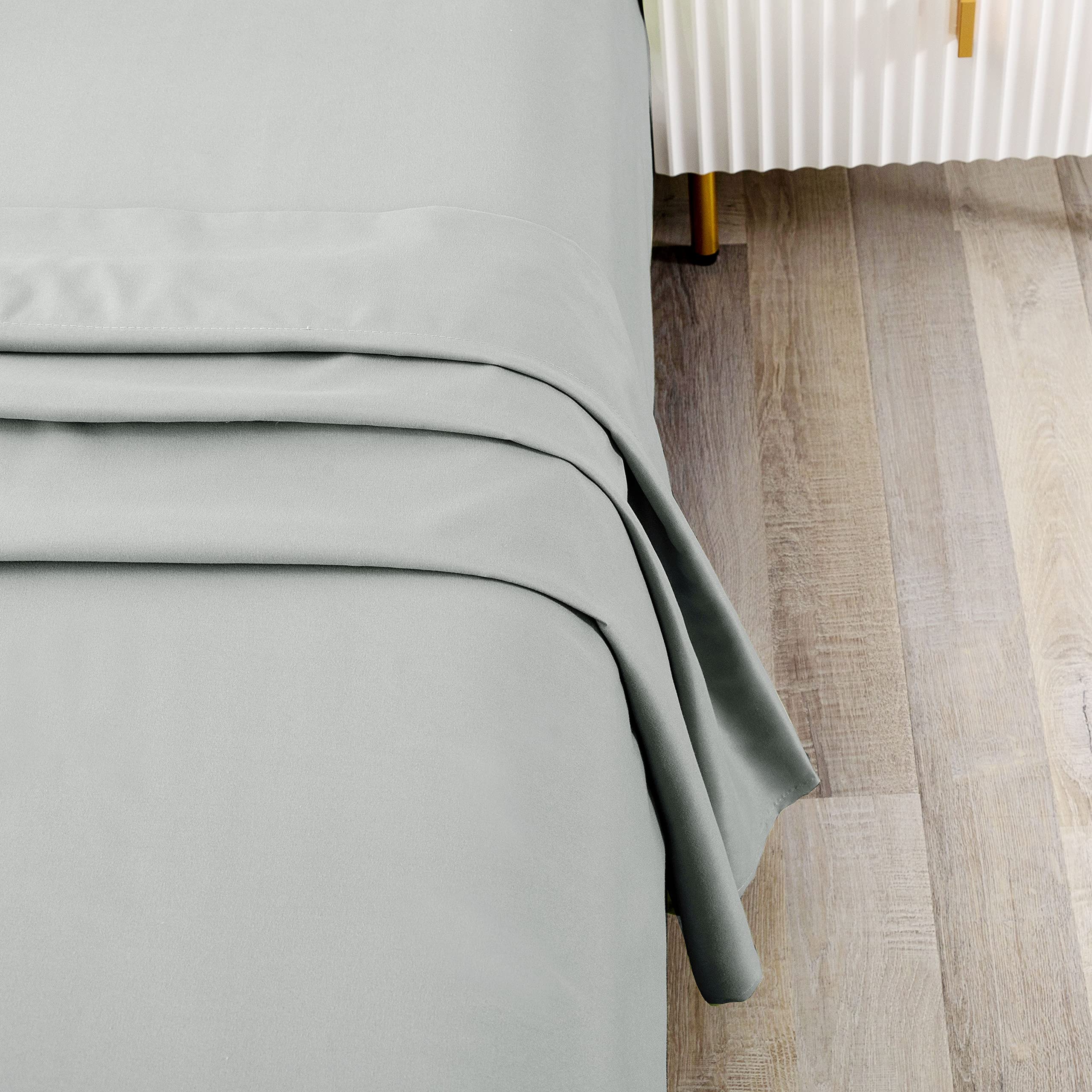 Toodou Light Gray Full Brushed Flat Sheets with Surprisingly Soft, Comfortable, Exceptionally Durable, Wrinkle and Fade Resistant,It's Smooth, Most Comfortable and Luxurious Bed Top Sheet