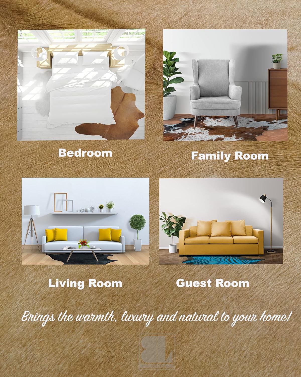 bonanza leathers Genuine Cowhide Rug Classic Tricolor Size S/L/XL 5X6/6X7/7X8 FT (XL)