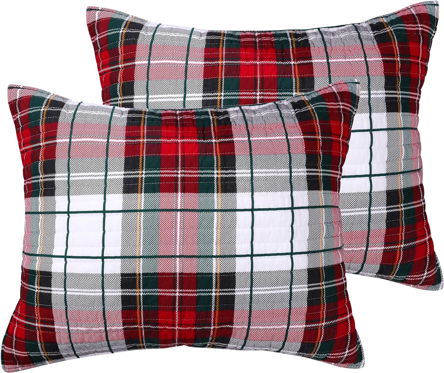 Levtex Home - Spencer Plaid Quilted Standard Sham (26x20in.) - Christmas Tartan Plaid - Red, Green, White, Blue, Gold - No Insert - Set of 2 26" x 20" (Pack of 2) Red