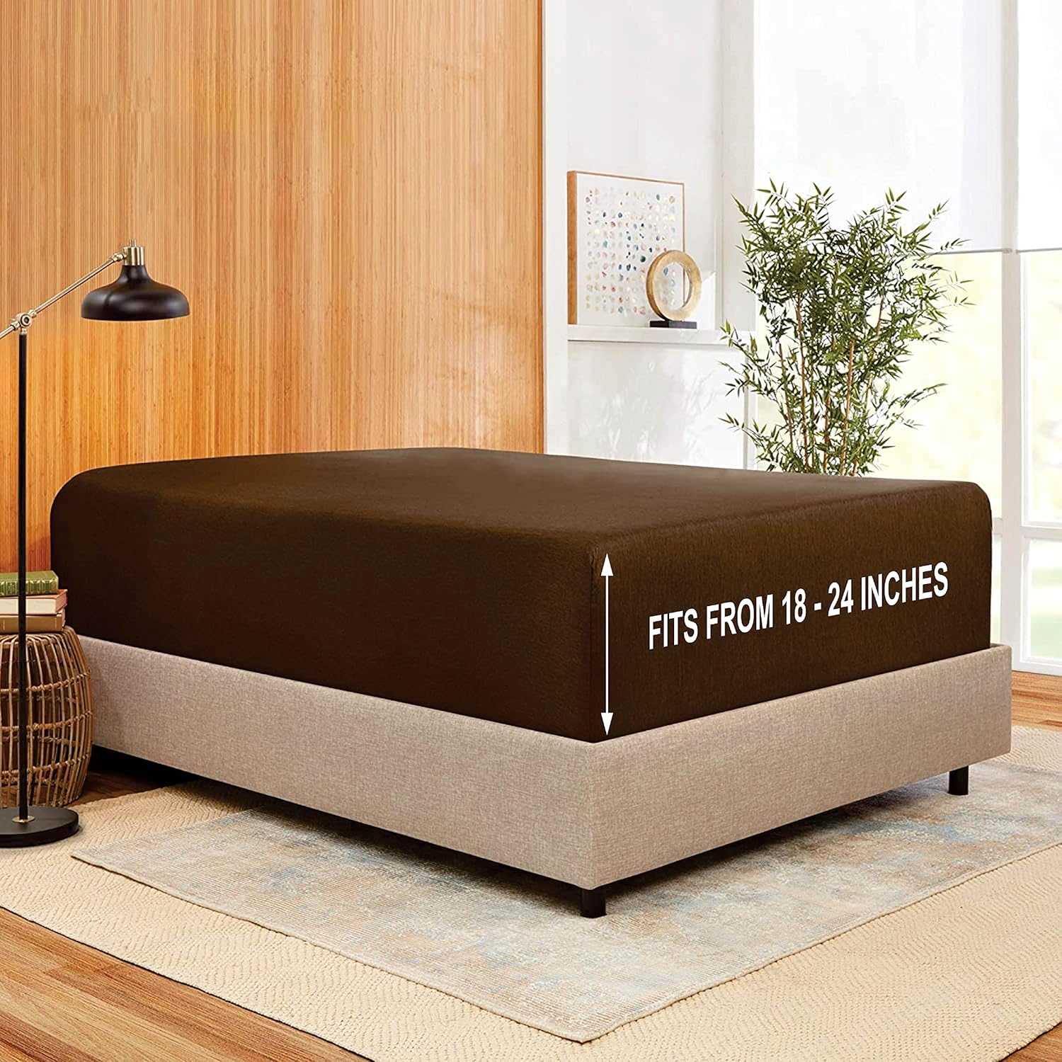 Stay Fitted Single Sheet, Fitted Sheet ONLY! Stay Fit on Mattress with Elastic Straps at Corners, Extra Deep Pocket, Fits 18-24 Inch Mattress, Queen – Chocolate Brown