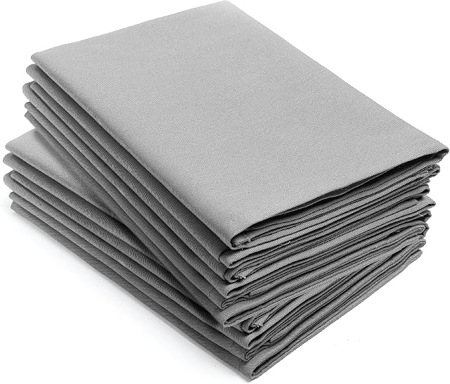 LivinEase Cotton Cloth Napkins Set of 12-100% Organic Cotton 46 x 46 CM Reusable Oversized Grey Dinner Napkins -Heavy Weight Hotel Quality Pure Cotton Fabric -Ideal for Home Use & Events