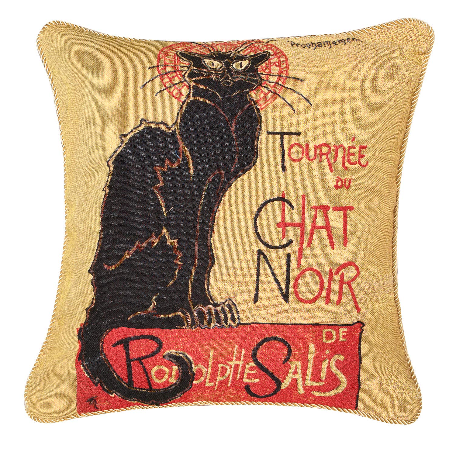Signare Chat Noir Tapestry Cushion Cover – 18 X 18 Inches (45Cm X 45Cm) – Decorative Sofa Cushion Inspired By Artistic Masterpieces (, Cushion Cover Only)