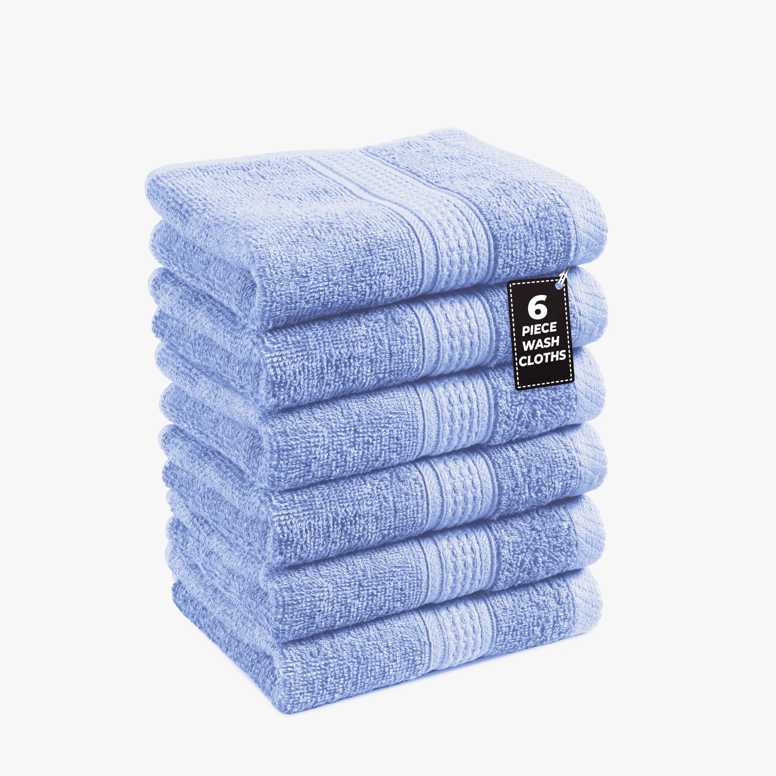 LANE LINEN Blue Wash Cloths - 100% Cotton 6 Pack Set - 13"x13" Soft Surface, Reinforced Edges & Quick Drying - Highly Absorbent & Fade Resistant -