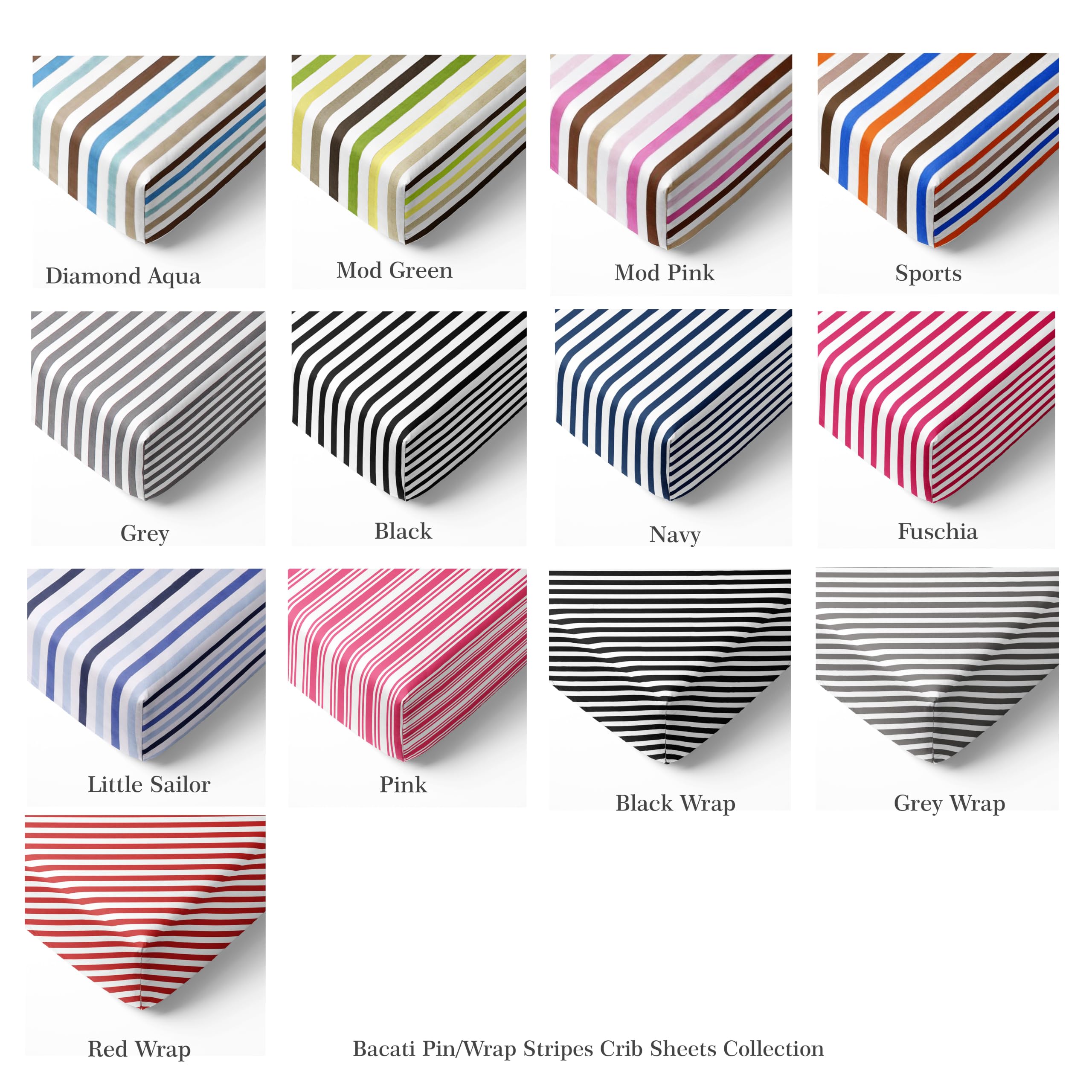 bacati sábanas ajustables para cuna, mod rayas azul/naranja/chocolate (Pack de 2)