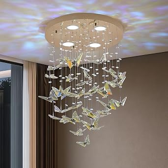 Modern Colorful Butterfly Pendant Light, 18-inch Embedded Crystal Ceiling lamp, Butterfly Crystal lamp, Suitable for bedrooms, Dining Rooms, Living Rooms, and Entrance Areas of the Foyer.