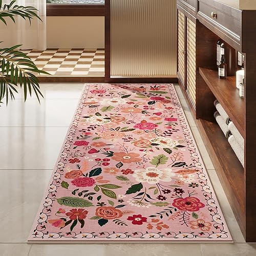 Miniatura 53 de Rugcomf Alfombra de pasillo para cocina, antideslizante, 2 x 6 pies, alfombras lavables con parte trasera de goma, alfombra floral suave para