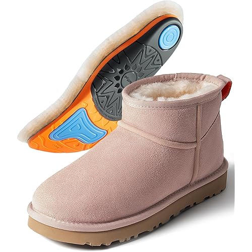 Mel&Syd 100% Australian Sheepskin Mini Boots with Arch Support Options - Warm Down to -40°F (-40°C) Thermal Ankle Booties - Waterproof Suede & Breathable Winter Shoes for Urban Commute & Office Wear