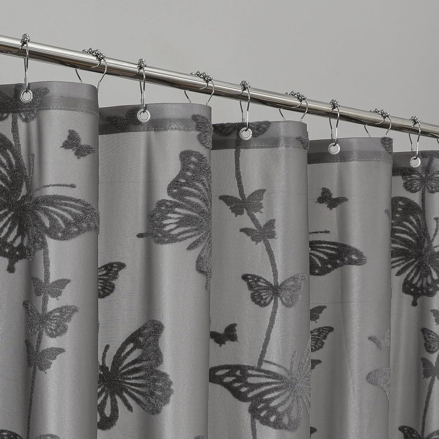 Onalasyc Grey Butterfly Shower Curtain, Lace Butterfly Shower Curtains for Bathroom Grey Sheer Shower Curtain Vintage Aesthetic Decor Bathroom Waterproof Shower Cutain, 12 Pcs Plastic Hooks, 72x72in