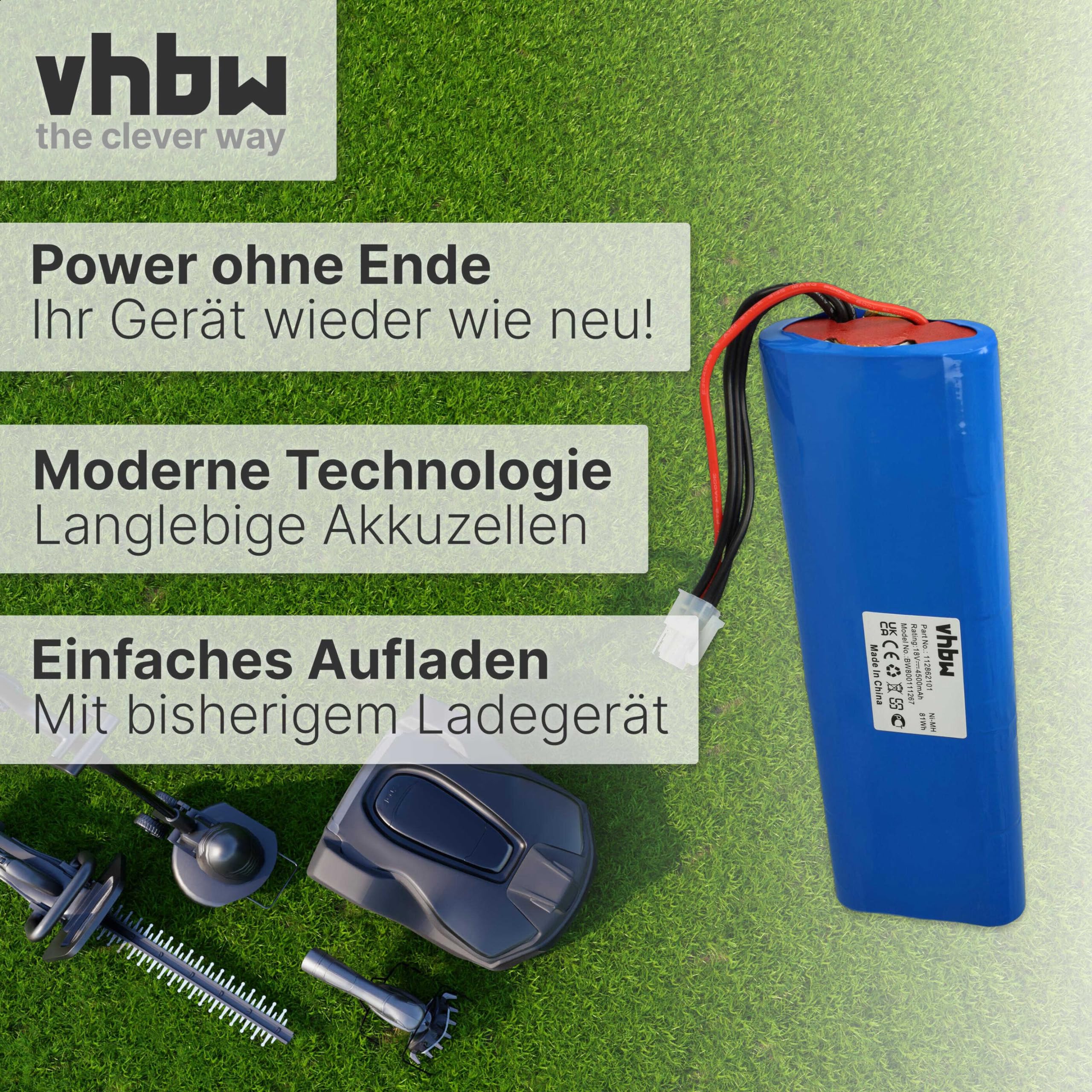 vhbw batteria compatibile con Husqvarna Automower 220AC, G2 2004-2006, 230ACX, Solar Hybrid, 210C, 260ACX, SH, 210AC rasaerba 4500mAh 18V NiMH