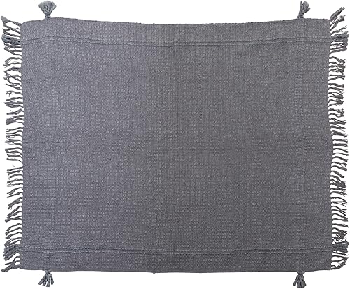 Bloomingville Manta tejida de mezcla de algodón con flecos y borlas, manta de carbón, 60 pulgadas de largo x 50 pulgadas de ancho x 0 pulgadas de