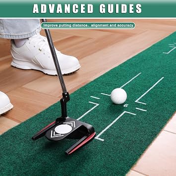 CHAMPKEY Golf Putting Green Indoor - Advanced Guides Golf Putting Mat - Enhance Putting Accuracy and Challenge