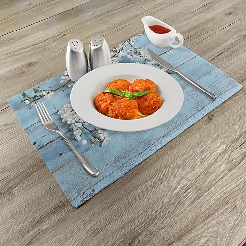 Miniatura 2 de Ambesonne Juego de 4 alfombrillas rústicas, flores de temporada cálidas en madera fragilidad de primavera, manteles individuales de tela lavable