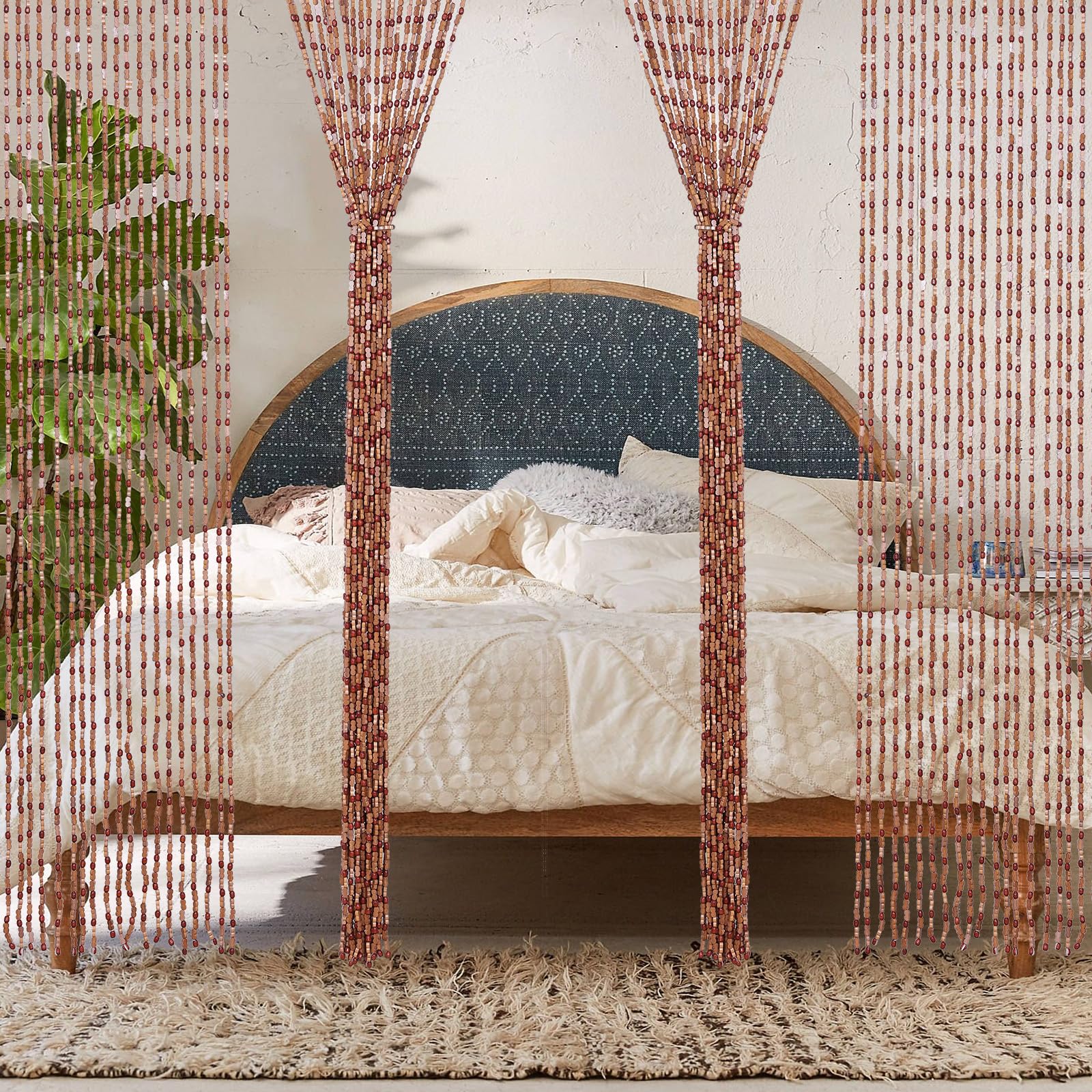 BECHAEO Rideau de porte fait à la main avec perles pour porte, 90 x 190 cm, marron | Rideau de perles bohème à suspendre pour couloir, placard, chambre à coucher, salon, séparateur de pièce hippie, esthétique