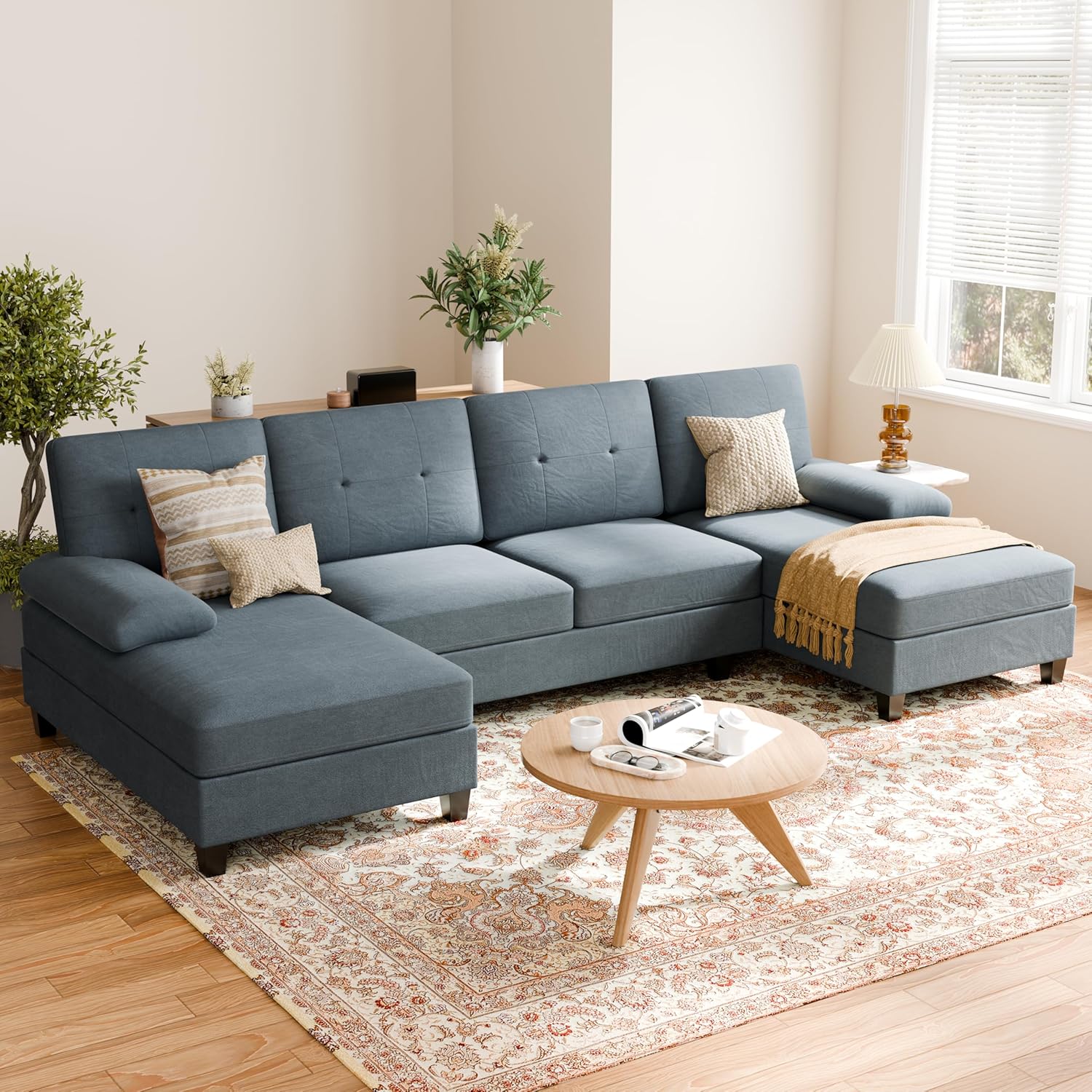 Shintenchi U Shaped Sectional Couches for Living Room, 4 Seat Modern Sectional Sofa with Removable Armrest & Soft Backrest for Apartment and Small Space, Deep Grey