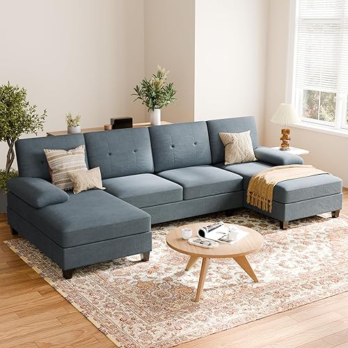 Shintenchi U Shaped Sectional Couches for Living Room, 4 Seat Modern Sectional Sofa with Removable Armrest & Soft Backrest for Apartment and Small Space, Deep Grey