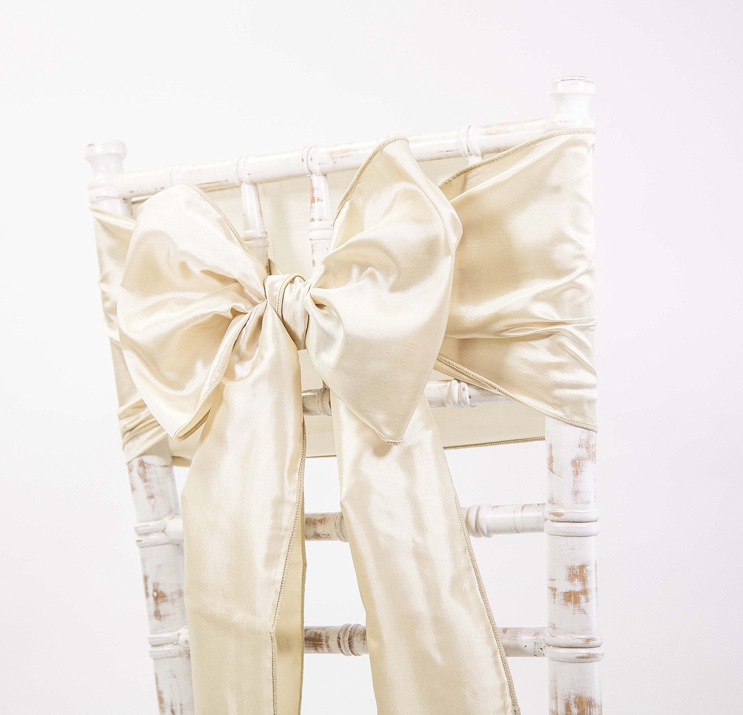 Taffeta Chair Sashes Bows - Wedding Events Decor - 48 Colours + Matching Runners Available (Champagne)