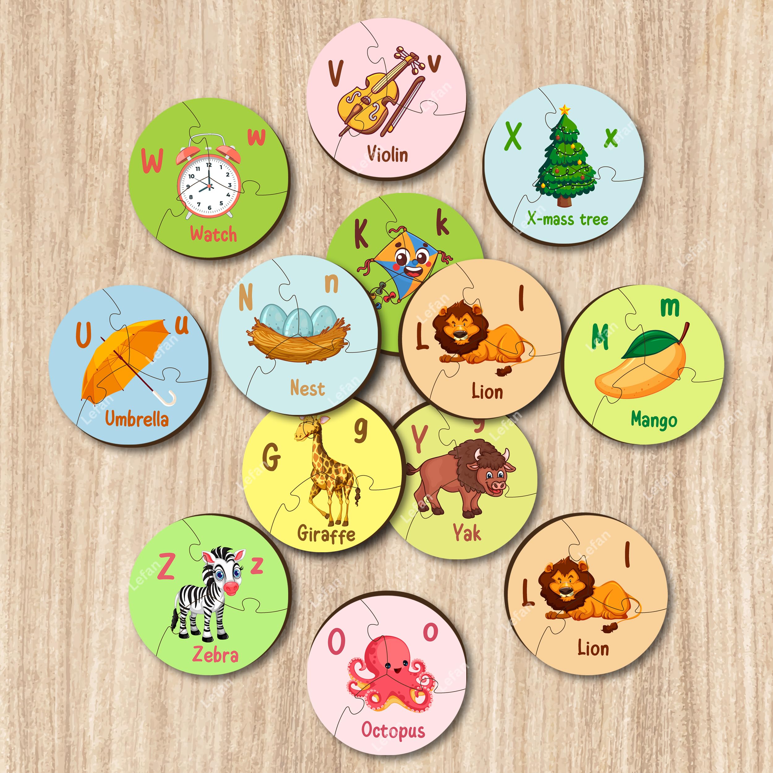 Lefan Round Alphabet Jigsaw Puzzle for Kids Educational ABC Learning Toy 26 Piece Circular Puzzle Preschool Montessori Game Colorful Wooden Letters Toddlers Age 2 3 4 5 Years - Image 2 thumbnail