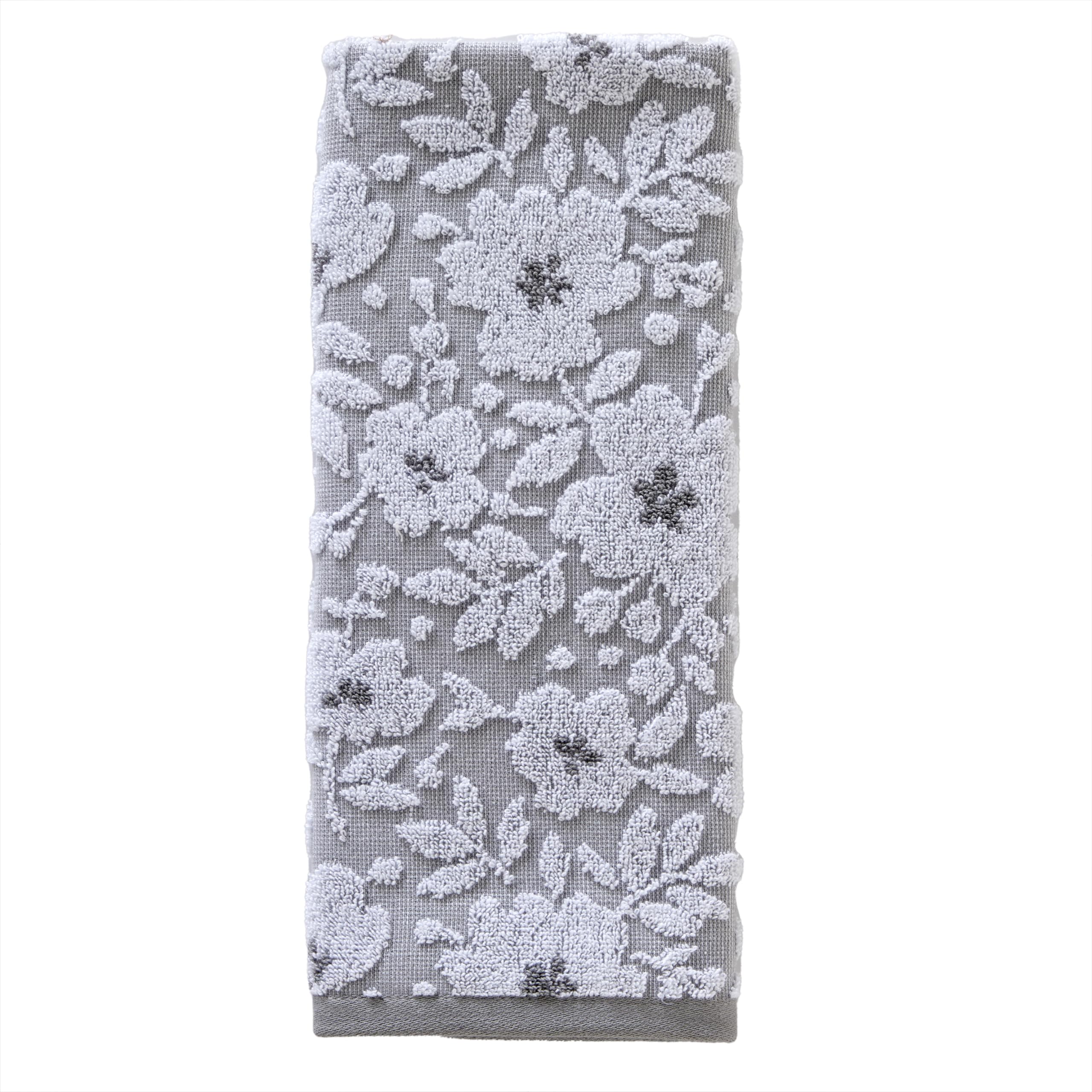 SKL Home Floral Jacquard Hand Towel Set, Gray, 2 Count, Floral Jaquard (Gray), 16" x 28" - Image 3