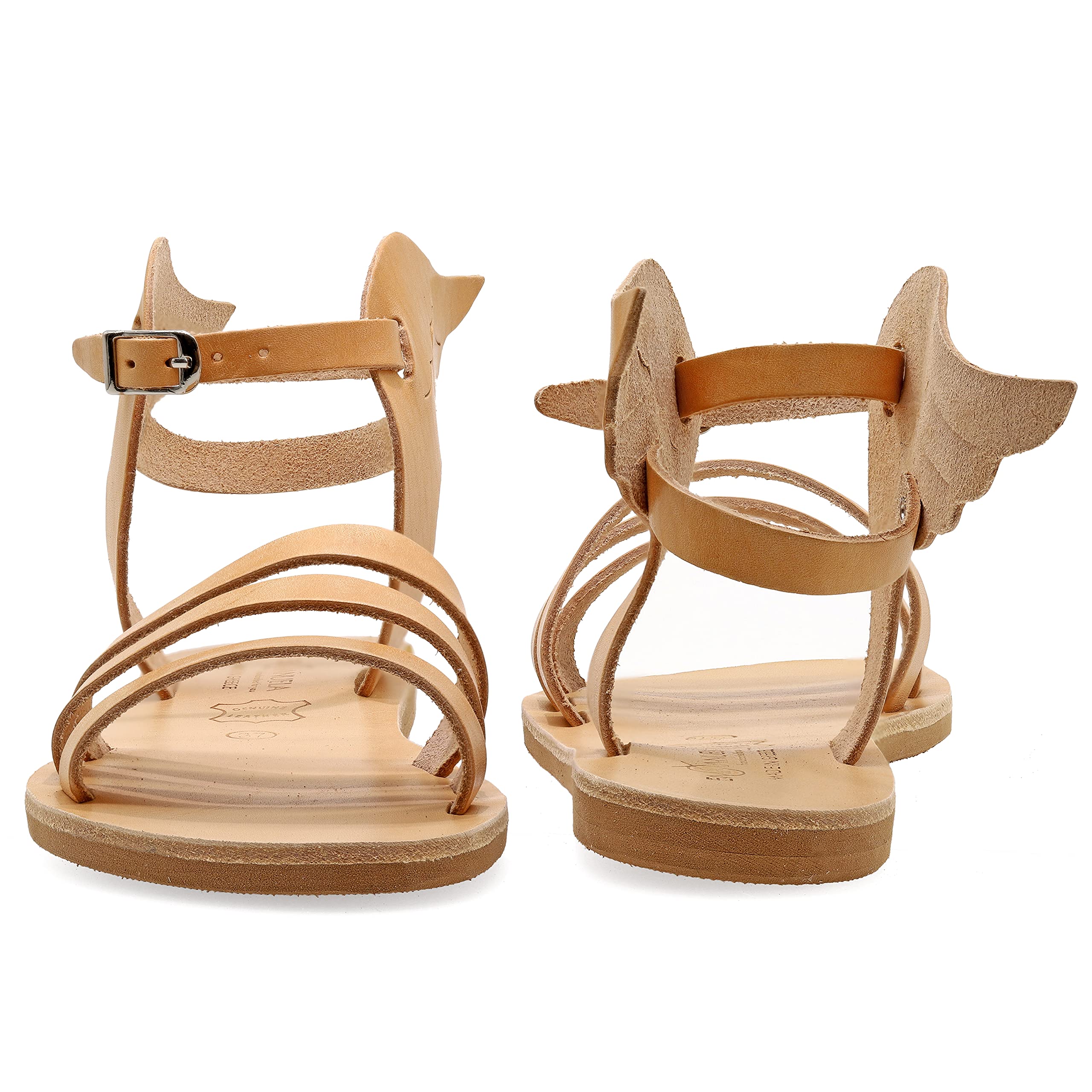 Emmanuela - Sandalias de cuero griego antiguo con correa de hebilla ajustable, zapatos de verano hechos a mano de calidad para mujer, sandalias boho chic, tiras con alas de oro rosa
