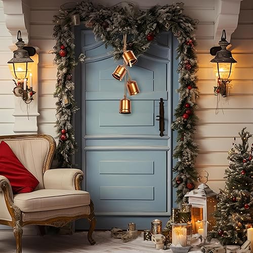 Miniatura 2 de Venforze - Campanas colgantes para decoración del hogar, Navidad, juego de 4 campanas decorativas con cuerda para colgar de yute, estilo rústico