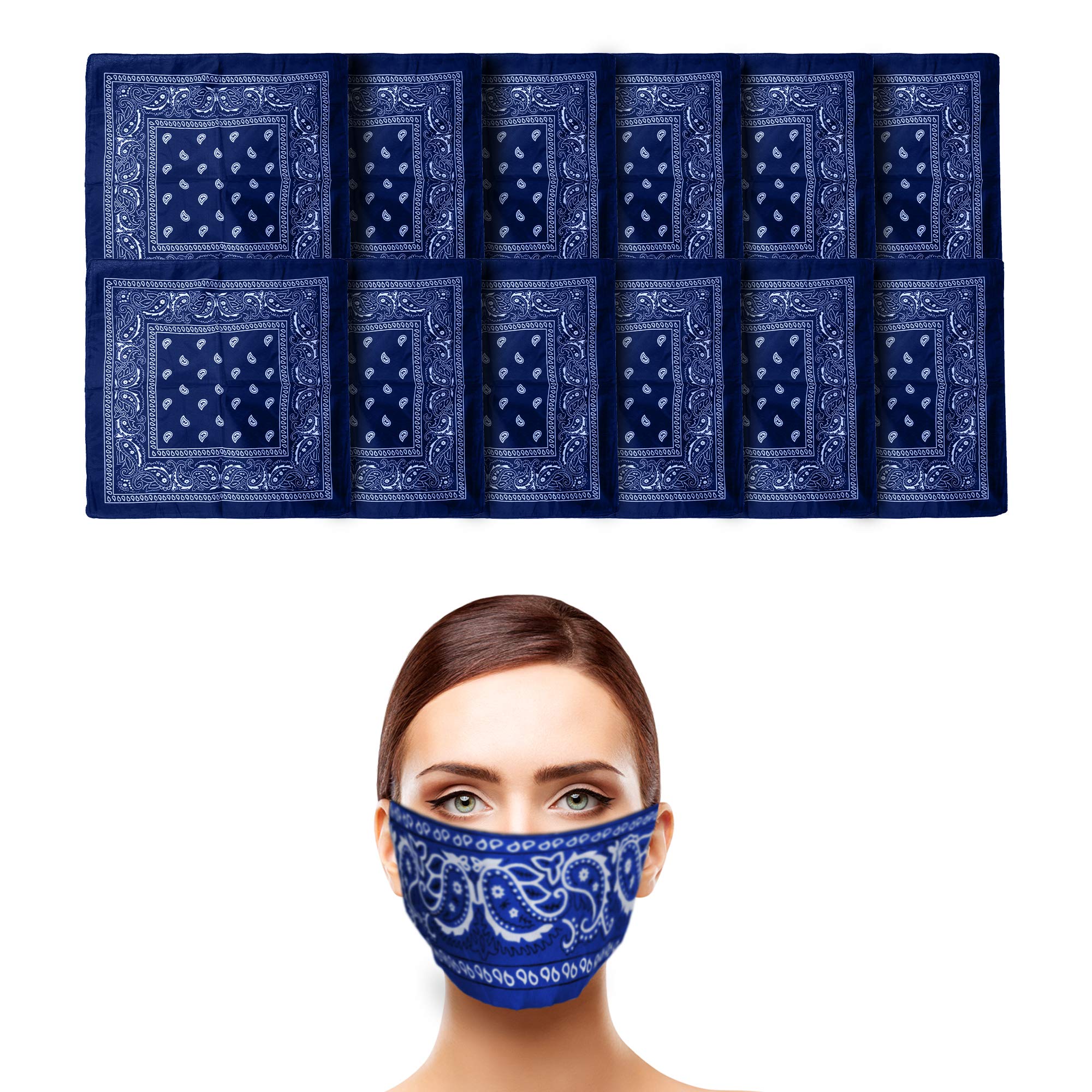 Fun Central12 Pack - Bandanas in Bulk for Men, Women, Kids & Dogs - Cowboy Party Favors Supplies - Navy Blue