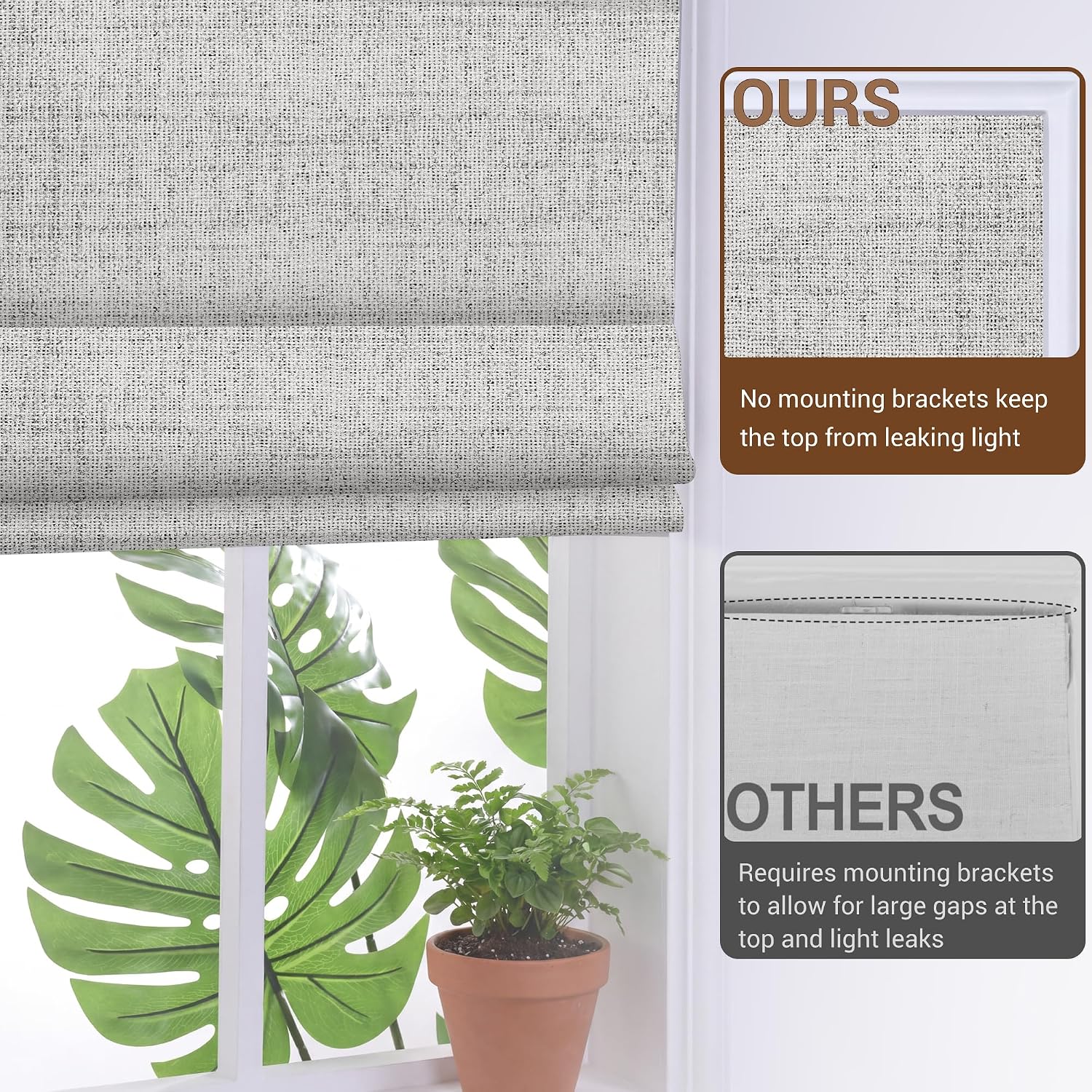 BERISSA No Drill Blackout Roman Shades for Windows,34"W x 48"H,Light Taupe