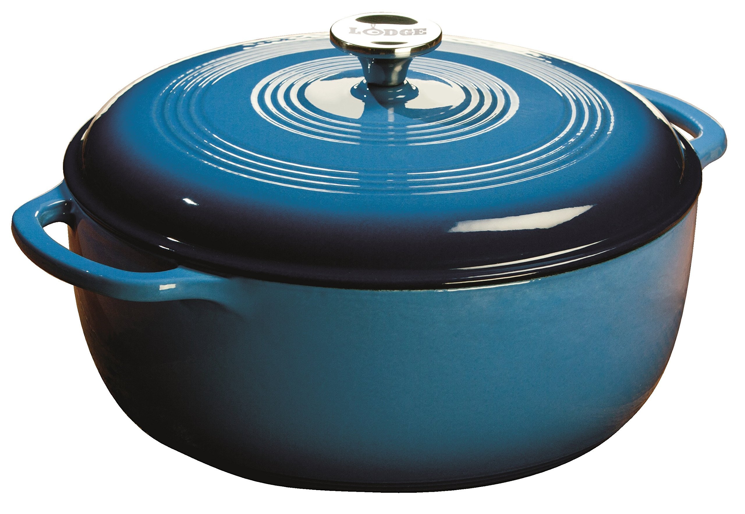 Lodge 7.5 Quart Enameled Cast Iron Dutch Oven with Lid – Dual Handles – Oven Safe up to 500° F or on Stovetop - Use to Marinate, Cook, Bake, Refrigerate and Serve – Caribbean Blue