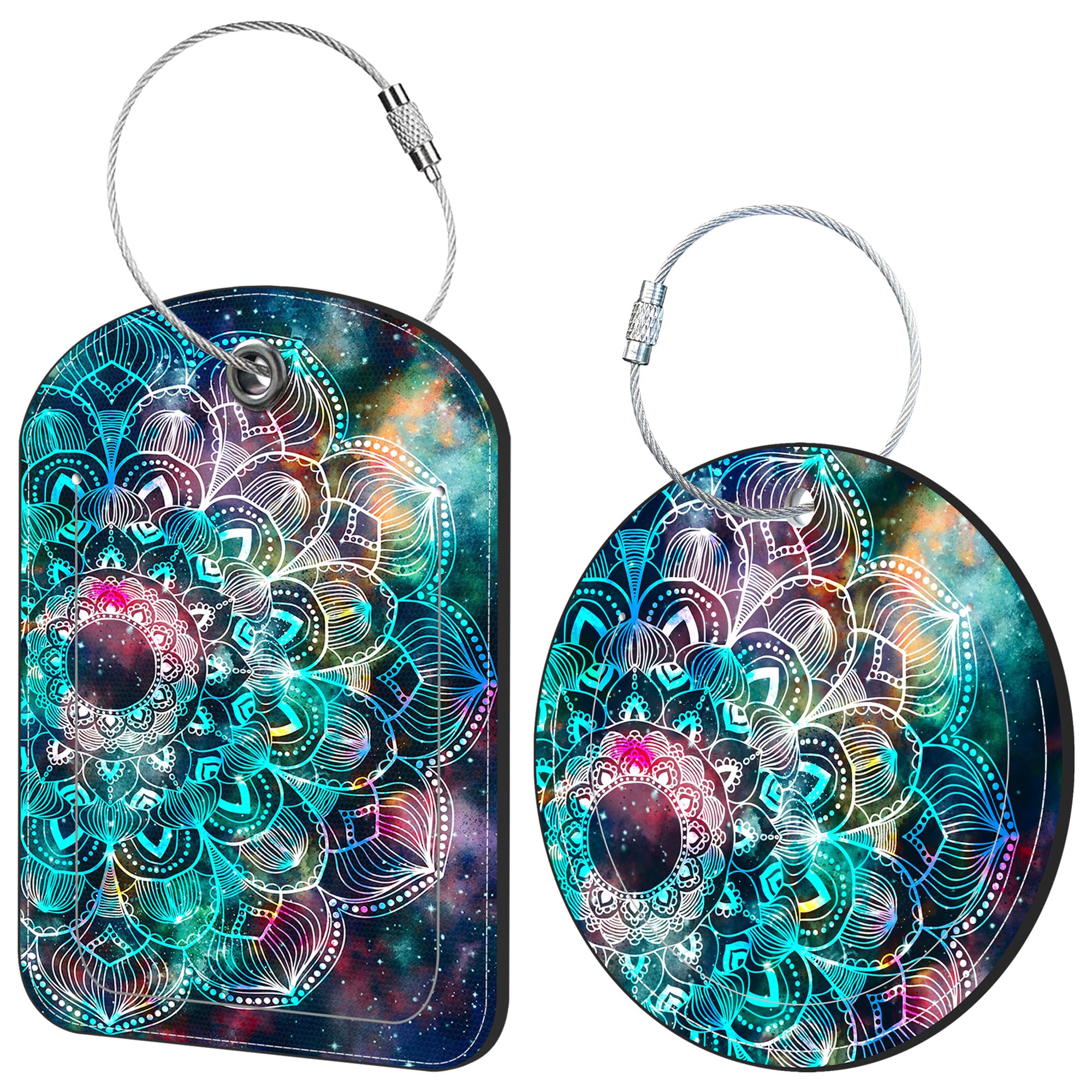 iapodiad 2 Pack Idea Luggage Tag for Suitcases Abstract Art Mandala Travel Leather Luggage Tags with Name Address Privacy Flap and Steel Loop Airport
