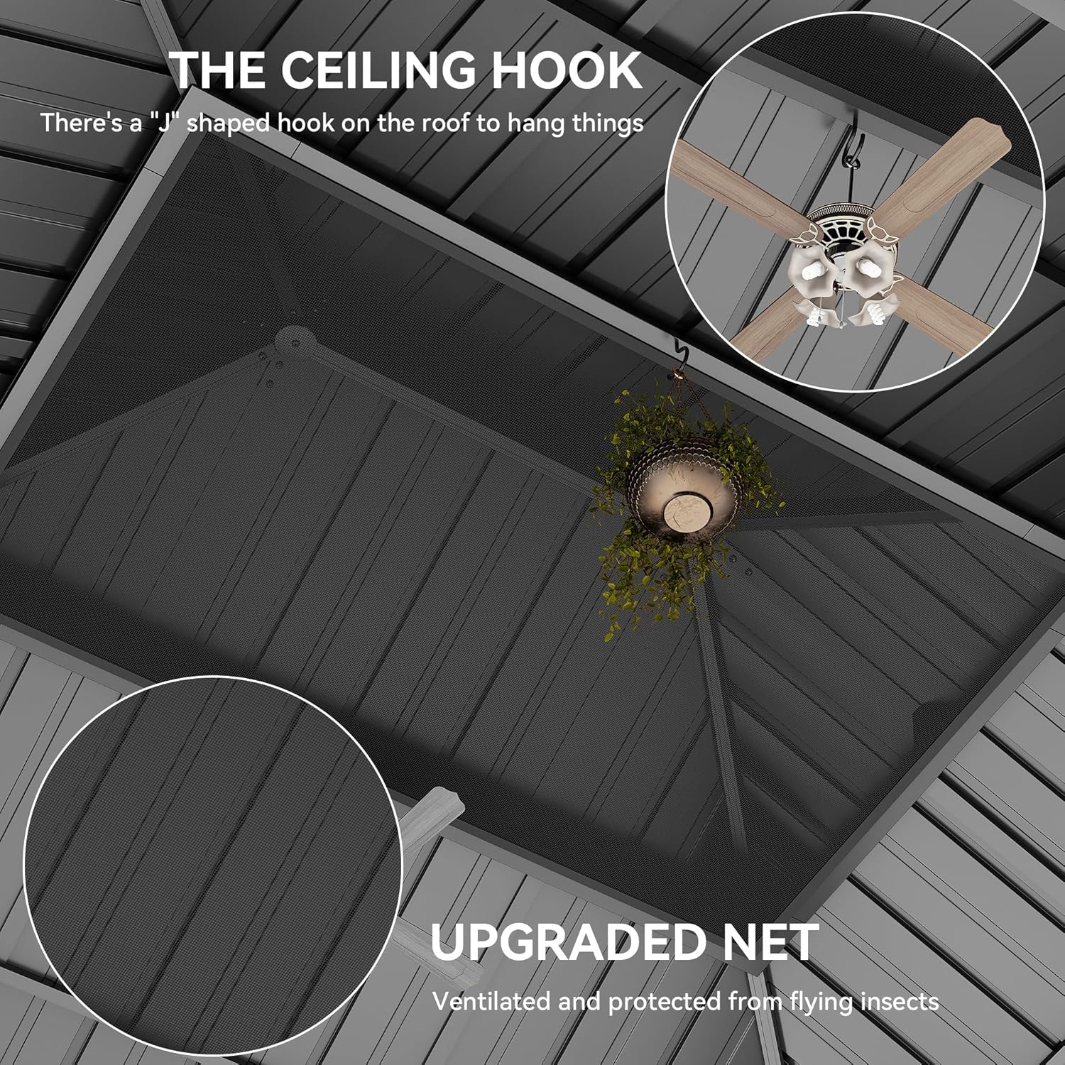 YITAHOME Gazebo roof with ceiling hook and upgraded net